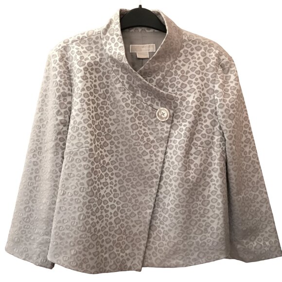 Michael Kors Leopard Print Silver Gray Trapeze Blazer Jacket - Picture 1 of 8